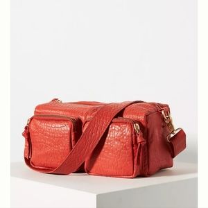 Anthropologie Boxy Leather Crossbody Bag- coral